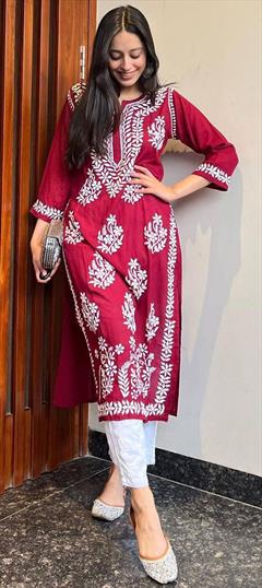 Party Wear Pink and Majenta color Salwar Kameez in Rayon fabric with Straight Embroidered work : 1922060