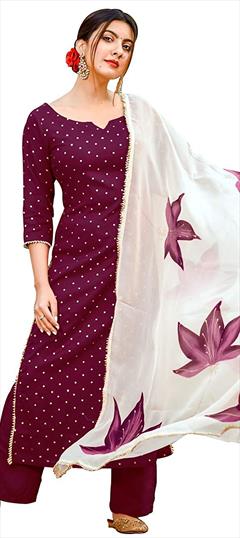 Party Wear, Reception Purple and Violet color Salwar Kameez in Cotton fabric with Palazzo Printed work : 1922385