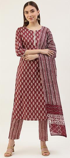 Festive, Party Wear, Reception Purple and Violet color Salwar Kameez in Cotton fabric with Straight Printed work : 1922451