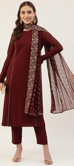 Festive, Party Wear, Reception Red and Maroon color Salwar Kameez in Poly Silk fabric with Straight Gota Patti, Printed work : 1922456