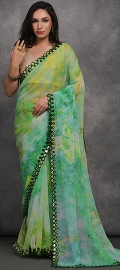 Festive, Party Wear Multicolor color Saree in Faux Georgette fabric with Classic Mirror, Printed work : 1922559