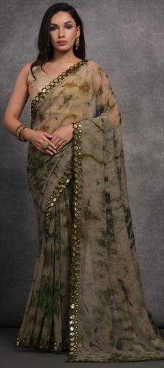Festive, Party Wear Multicolor color Saree in Faux Georgette fabric with Classic Mirror, Printed work : 1922562