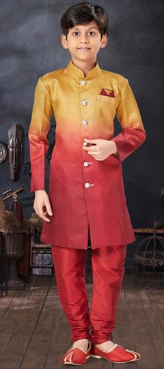 Party Wear Red and Maroon, Yellow color Boys Indo-Western in Art Silk fabric with Ombre work : 1922580