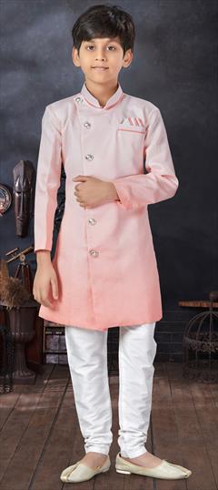 Party Wear Pink and Majenta color Boys Indo-Western in Art Silk fabric with Ombre work : 1922588