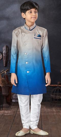 Party Wear Beige and Brown, Blue color Boys Indo-Western in Art Silk fabric with Ombre work : 1922589