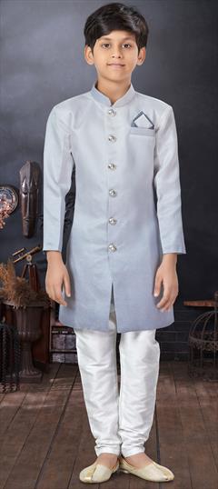 Party Wear Black and Grey color Boys Indo-Western in Art Silk fabric with Ombre work : 1922590
