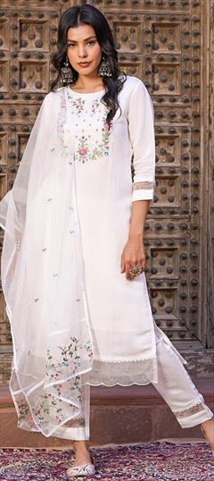 Festive, Party Wear, Reception White and Off White color Salwar Kameez in Viscose fabric with Straight Embroidered work : 1922611