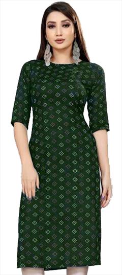 Casual Green color Kurti in Blended Cotton fabric with Long Sleeve, Straight Printed work : 1922639