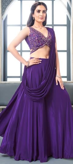 Designer Purple and Violet color Ready to Wear Lehenga in Silk fabric with Flared Embroidered, Thread, Zari work : 1922701