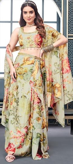 Designer Green color Ready to Wear Lehenga in Silk fabric with Floral, Printed, Sequence work : 1922713