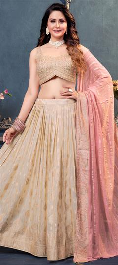 Bridal, Designer, Wedding Beige and Brown color Ready to Wear Lehenga in Silk fabric with Flared Weaving, Zari work : 1922747