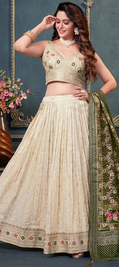Bridal, Designer, Wedding Beige and Brown color Ready to Wear Lehenga in Silk fabric with Flared Embroidered, Sequence, Thread, Zari work : 1922750