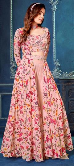 Bridal, Designer, Wedding Pink and Majenta color Salwar Kameez in Silk fabric with Palazzo Floral, Printed work : 1922753