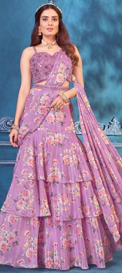 Bridal, Designer, Wedding Purple and Violet color Ready to Wear Lehenga in Silk fabric with Ruffle Floral, Printed work : 1922754
