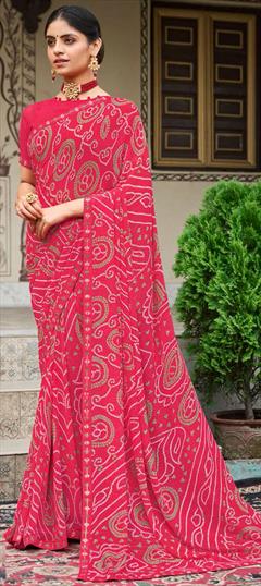 Festive, Party Wear Pink and Majenta color Saree in Georgette fabric with Classic, Rajasthani Bandhej, Printed work : 1922814