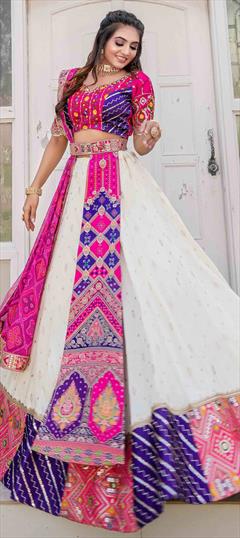 Bridal, Wedding White and Off White color Ready to Wear Lehenga in Jacquard fabric with Flared Embroidered, Mirror, Sequence, Thread, Zari work : 1922863