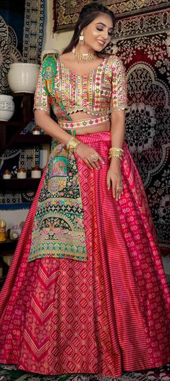 Bridal, Wedding Pink and Majenta color Ready to Wear Lehenga in Satin Silk fabric with Flared Embroidered, Sequence, Thread, Zari work : 1922866