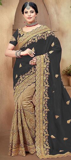 Bridal, Traditional, Wedding Beige and Brown, Black and Grey color Saree in Art Silk, Silk fabric with South Embroidered, Lace, Sequence, Thread, Zari work : 1922950
