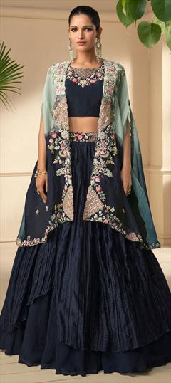Bridal, Wedding Blue color Ready to Wear Lehenga in Silk fabric with Flared Embroidered, Sequence work : 1923033
