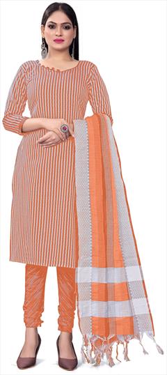 Festive, Party Wear Orange color Salwar Kameez in Cotton fabric with Straight Weaving work : 1923128