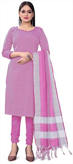 Festive, Party Wear Pink and Majenta color Salwar Kameez in Cotton fabric with Straight Weaving work : 1923130