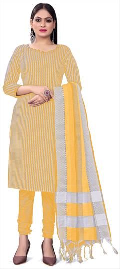 Festive, Party Wear Yellow color Salwar Kameez in Cotton fabric with Straight Weaving work : 1923133