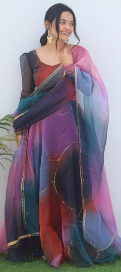 Party Wear, Reception Multicolor color Gown in Organza Silk fabric with Printed work : 1923157