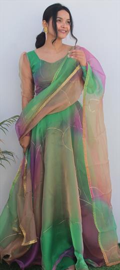 Party Wear, Reception Multicolor color Gown in Organza Silk fabric with Printed work : 1923158