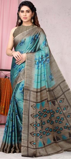 Casual, Party Wear Blue color Saree in Faux Chiffon fabric with Classic Floral, Printed work : 1923218