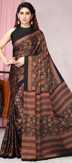 Casual, Party Wear Black and Grey color Saree in Faux Chiffon fabric with Classic Floral, Printed work : 1923221