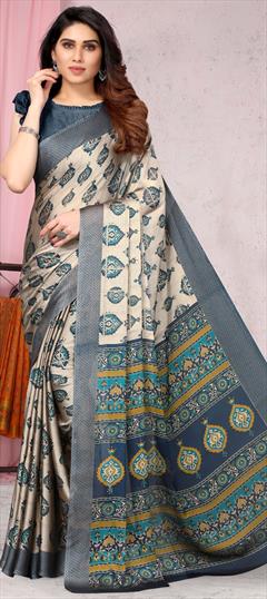 Casual, Party Wear Beige and Brown color Saree in Faux Chiffon fabric with Classic Floral, Printed work : 1923222