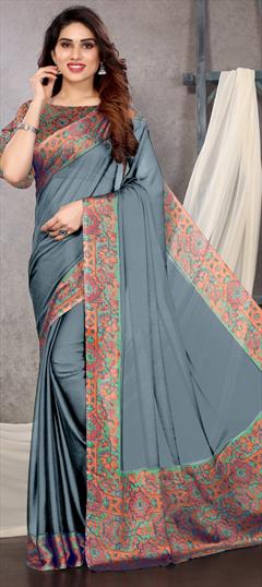 Party Wear Black and Grey color Saree in Faux Chiffon fabric with Classic Printed work : 1923248