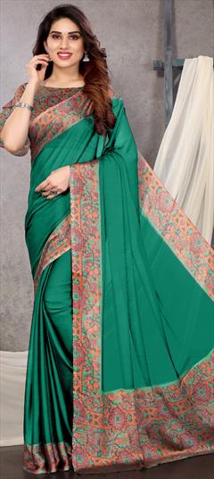Party Wear Green color Saree in Faux Chiffon fabric with Classic Printed work : 1923249