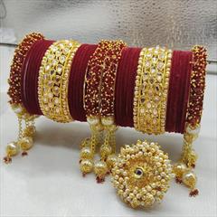 Red and Maroon color Bangles in Metal Alloy studded with Beads, Kundan, Pearl & Gold Rodium Polish : 1923262