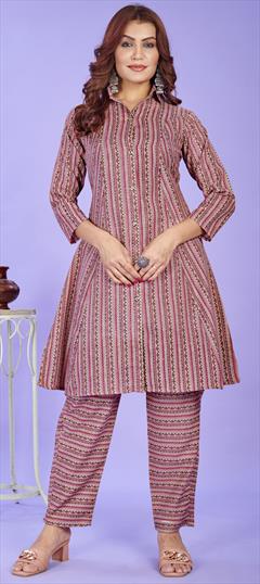 Casual, Summer Pink and Majenta color Co-ords Set in Cotton fabric with Printed work : 1923267