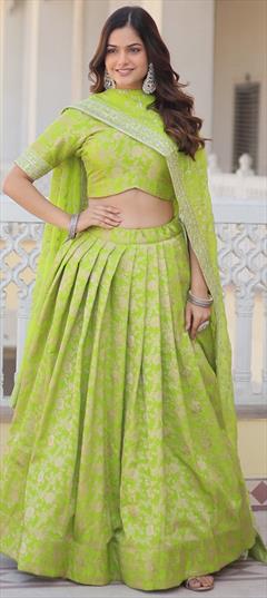 Reception, Wedding Green color Long Lehenga Choli in Viscose fabric with Flared Embroidered, Sequence, Thread work : 1923315