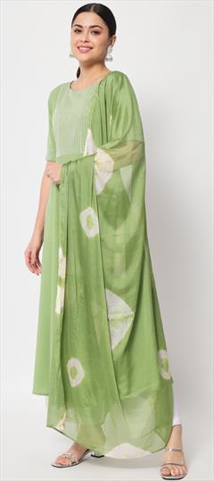 Party Wear Green color Kurti in Crepe Silk fabric with A Line, Short Sleeve Printed work : 1923336