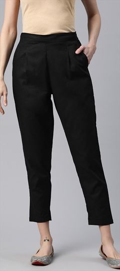 Casual Black and Grey color Jeggings in Linen fabric with Thread work : 1923409