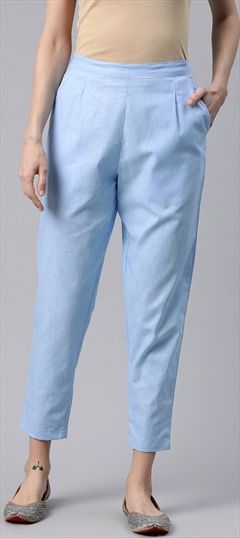 Casual Blue color Jeggings in Linen fabric with Thread work : 1923414