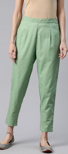 Casual Green color Jeggings in Linen fabric with Thread work : 1923415