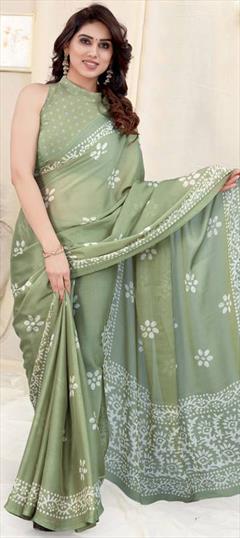 Casual Green color Saree in Faux Chiffon fabric with Classic Printed work : 1923443