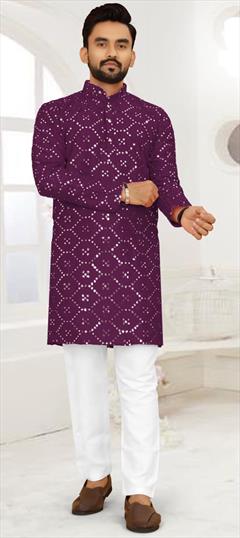 Festive, Party Wear Purple and Violet color Kurta Pyjamas in Art Silk fabric with Embroidered, Mirror, Thread work : 1923491