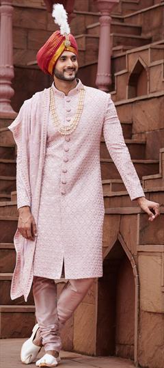 Wedding Purple and Violet color Sherwani in Art Silk fabric with Embroidered, Sequence, Thread work : 1923637