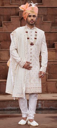 Wedding Beige and Brown, Red and Maroon color Sherwani in Georgette fabric with Embroidered, Sequence, Thread work : 1923638