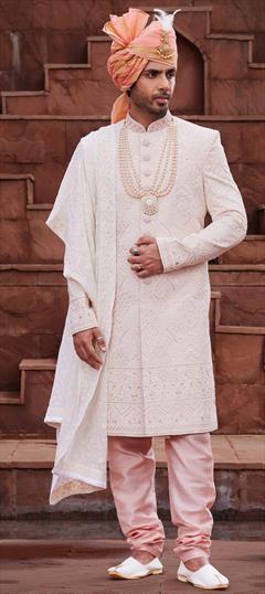 Wedding Beige and Brown, Pink and Majenta color Sherwani in Georgette fabric with Embroidered, Sequence, Thread work : 1923640