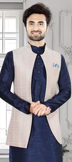Party Wear Pink and Majenta color Nehru Jacket in Jacquard fabric with Thread, Weaving work : 1923667