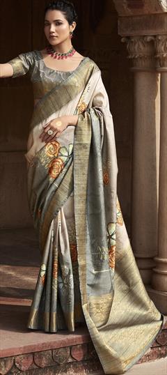 Reception, Traditional Multicolor color Saree in Handloom fabric with South Floral, Printed, Weaving work : 1923735