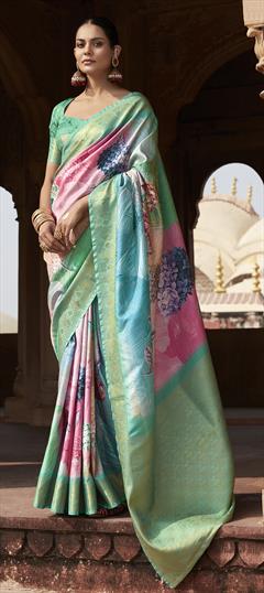 Reception, Traditional Multicolor color Saree in Handloom fabric with South Floral, Printed, Weaving work : 1923775