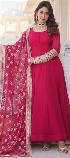 Festive, Reception, Wedding Pink and Majenta color Gown in Faux Georgette fabric with Embroidered, Sequence, Thread work : 1923819