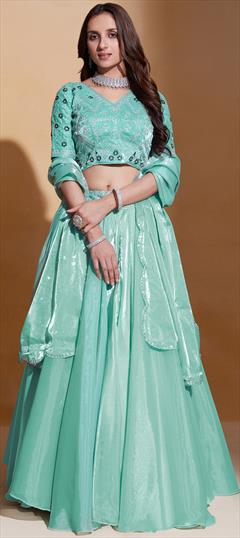 Bridal, Wedding Blue color Lehenga in Organza Silk fabric with Flared Embroidered, Sequence, Thread work : 1923850